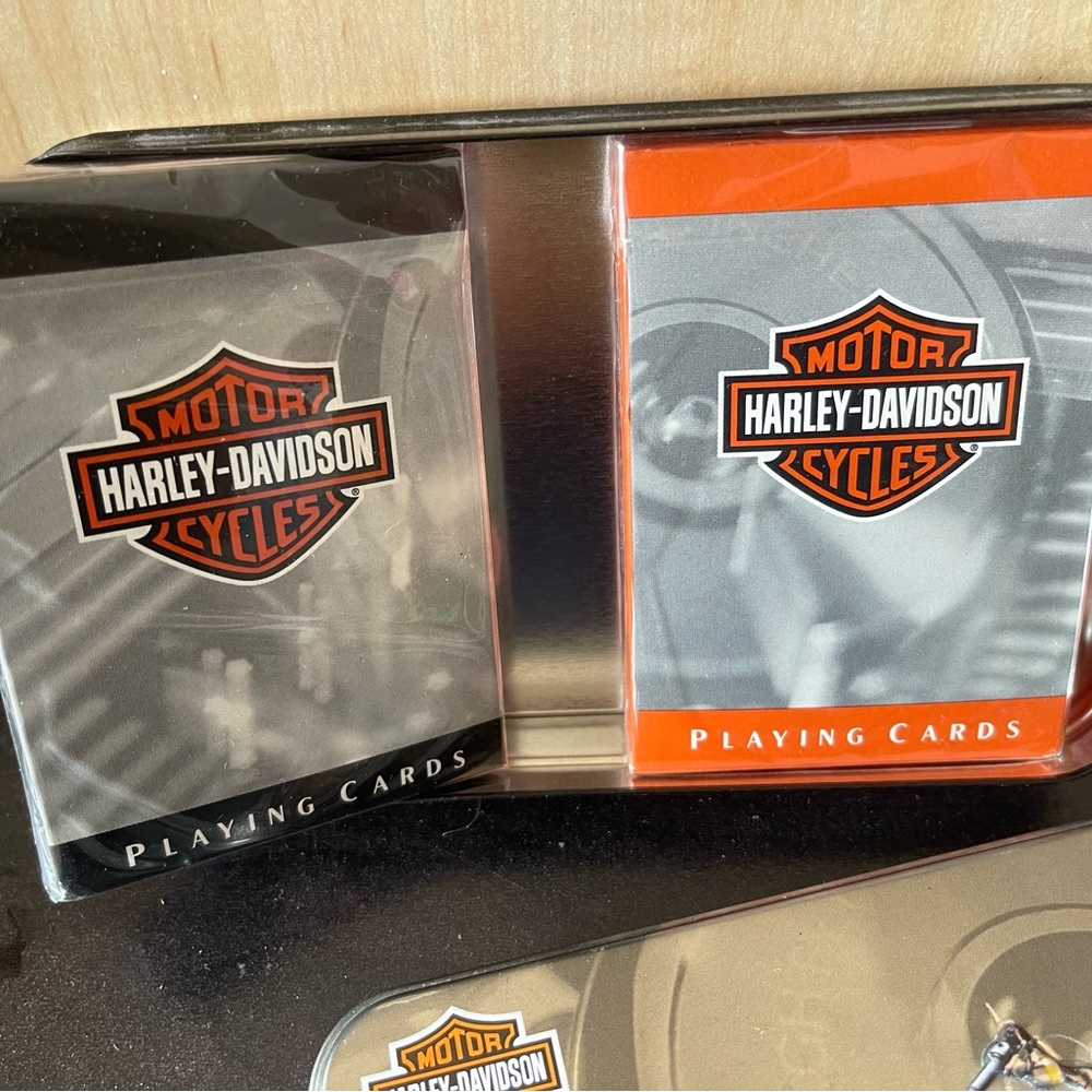 Harley-Davidson Black and Orange Playing Cards in collectible Tim